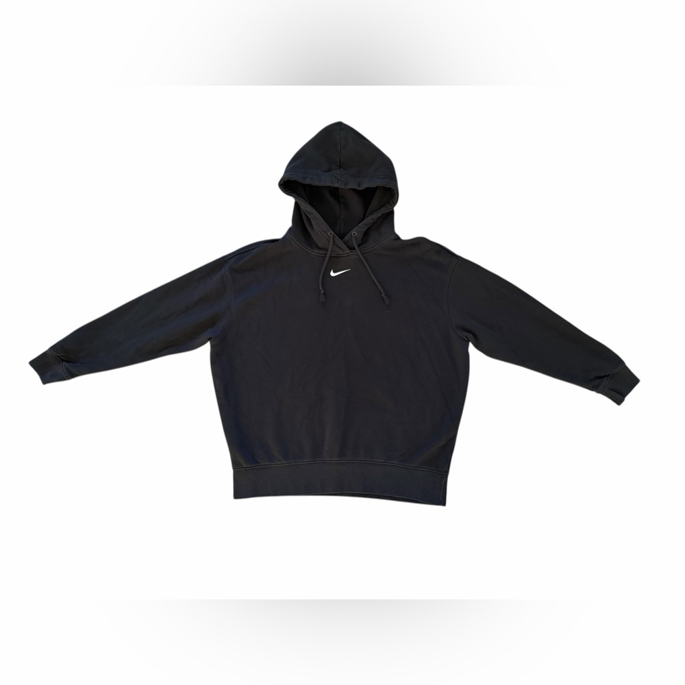 Nike Black Pullover Hoodie Men’s‎ Medium White Center Swoosh Sweatshirt